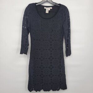 Studio M Women Black Round Neck Lace Long Sleeve Mini Dress Size XS